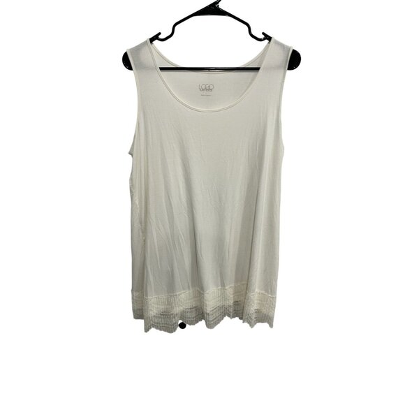 LOGO Layers by Lori Goldstein Tank Top White Sz Large Sleeveless Lace Hem Casual - Picture 1 of 9